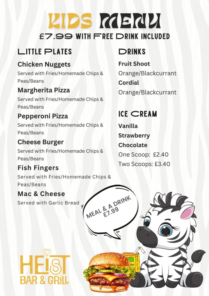 Heist Kids Menu